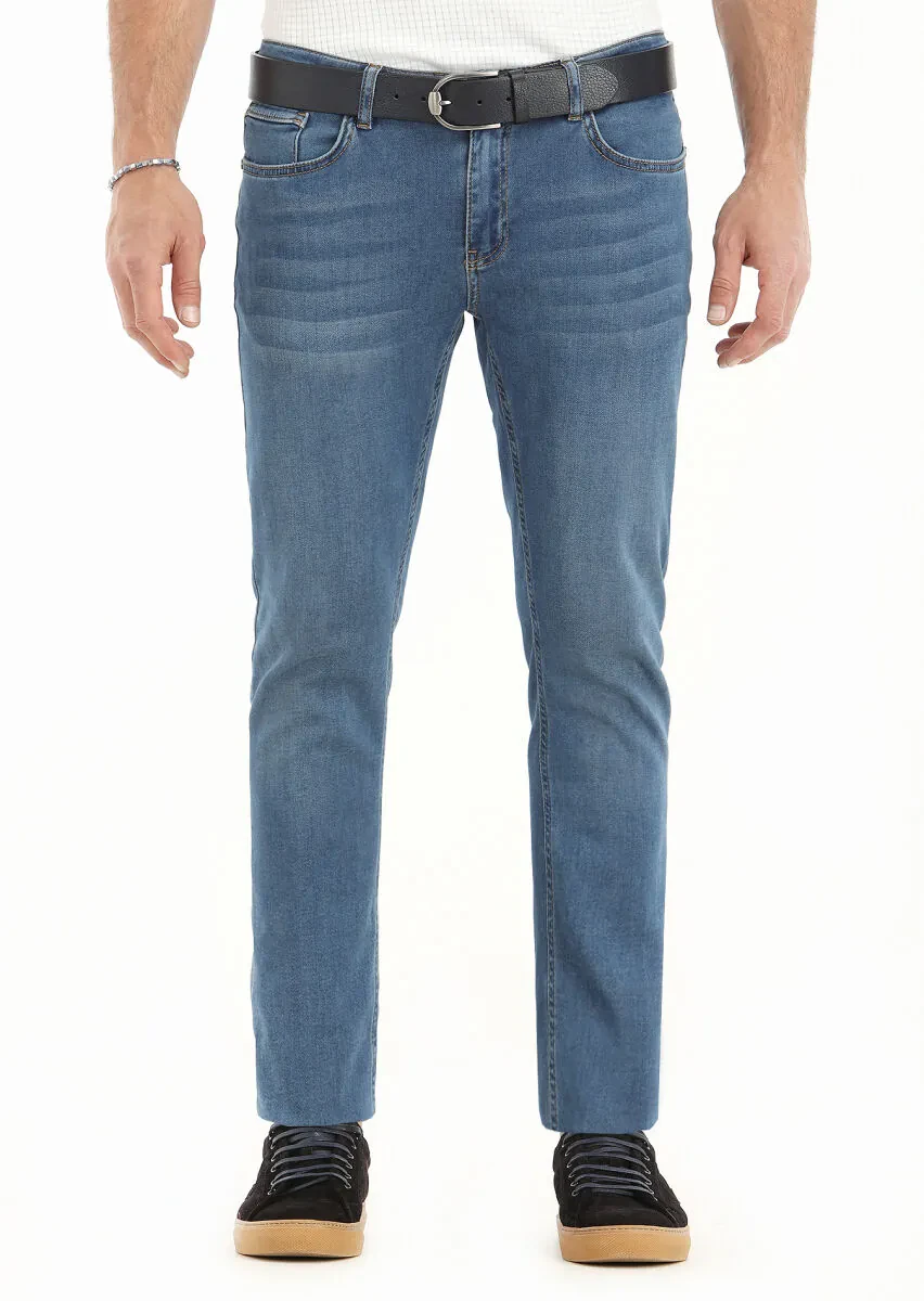 Indigo Slim Fit Denim Cotton Blended Trousers - 2