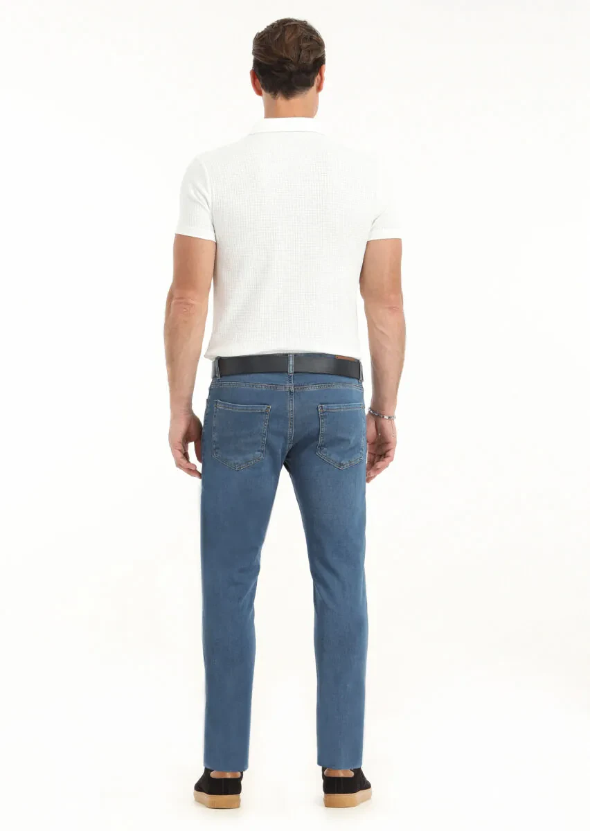 Indigo Slim Fit Denim Cotton Blended Trousers - 4