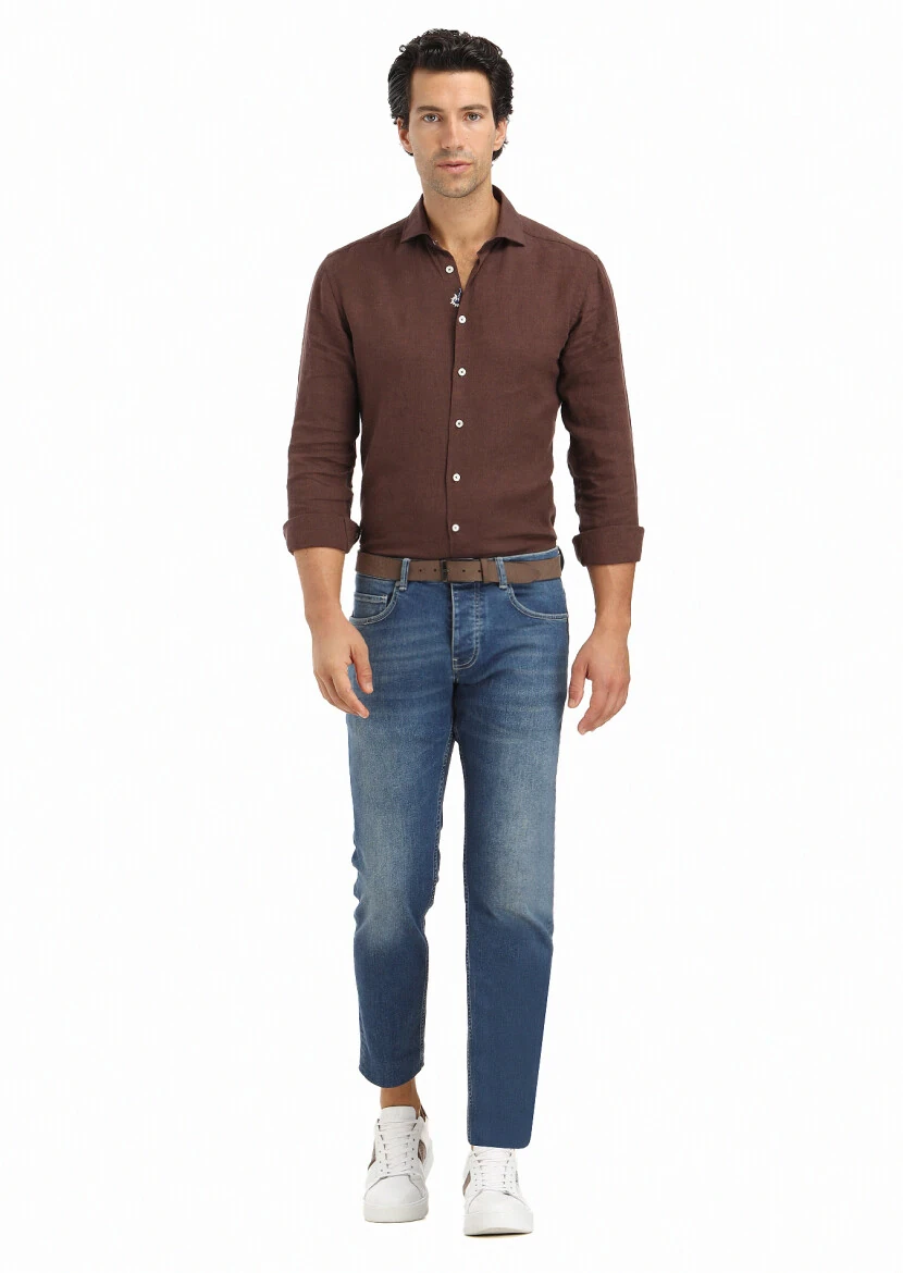 Indigo Slim Fit Denim Cotton Blended Trousers - 1