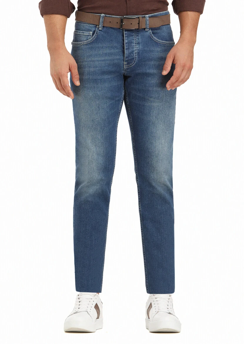 Indigo Slim Fit Denim Cotton Blended Trousers - 2