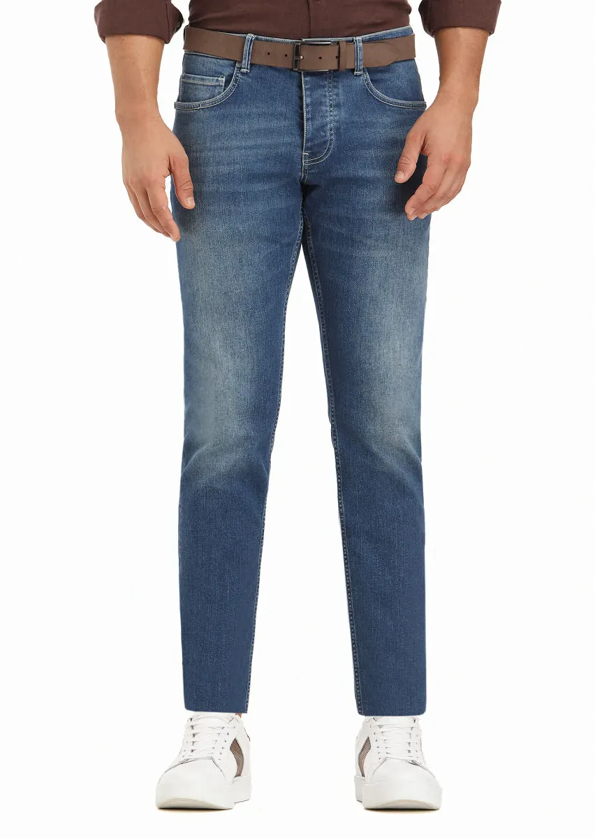 Indigo Slim Fit Denim Cotton Blended Trousers - 2