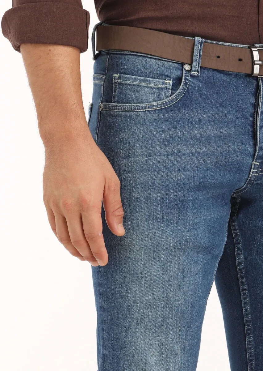 Indigo Slim Fit Denim Cotton Blended Trousers - 3