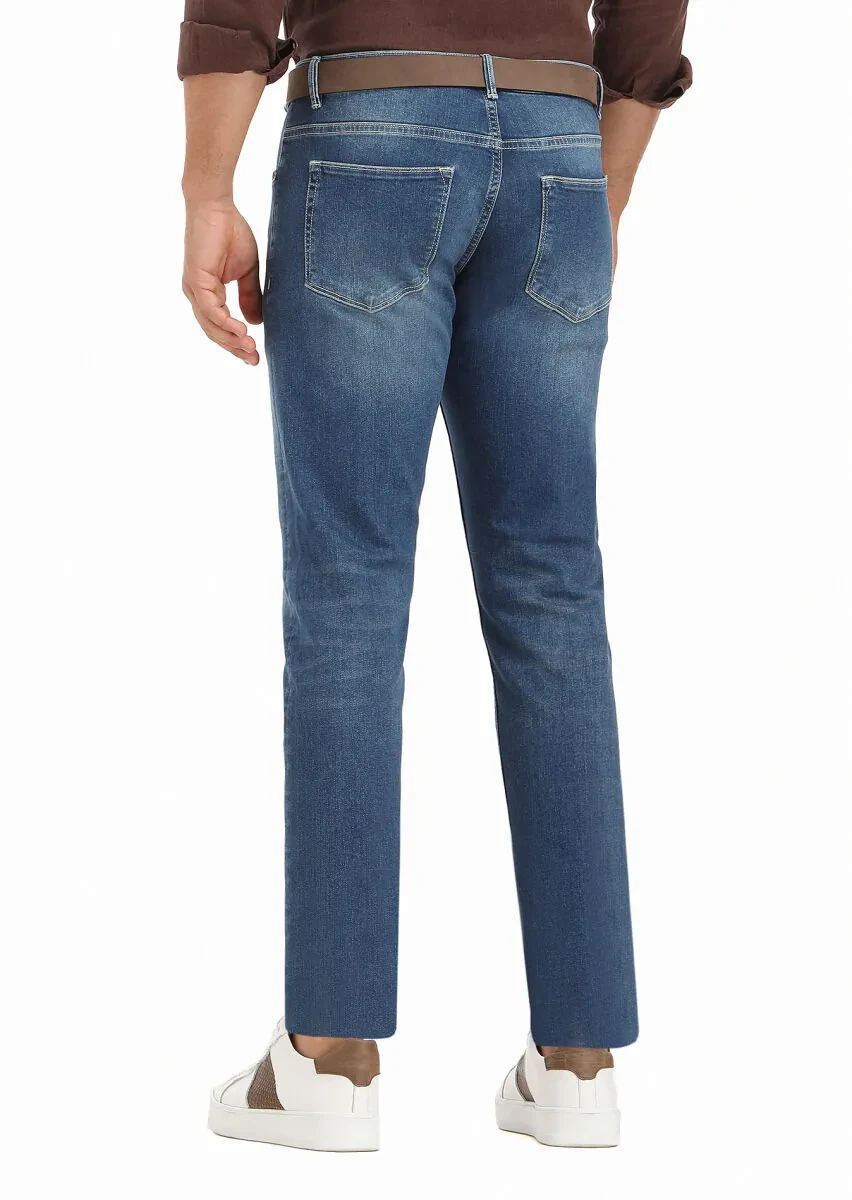 Indigo Slim Fit Denim Cotton Blended Trousers - 4