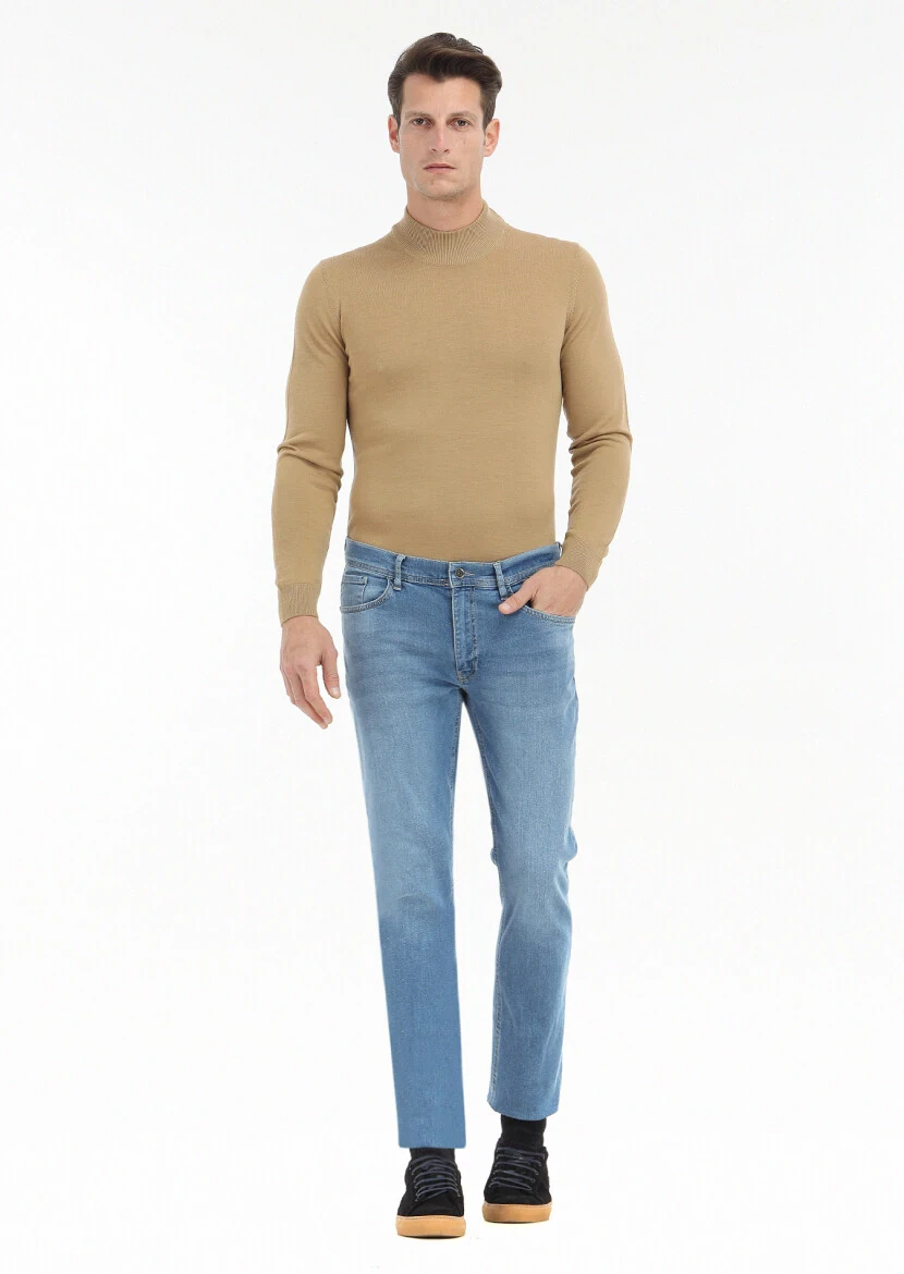 Indigo Slim Fit Denim Cotton Blended Trousers - 1