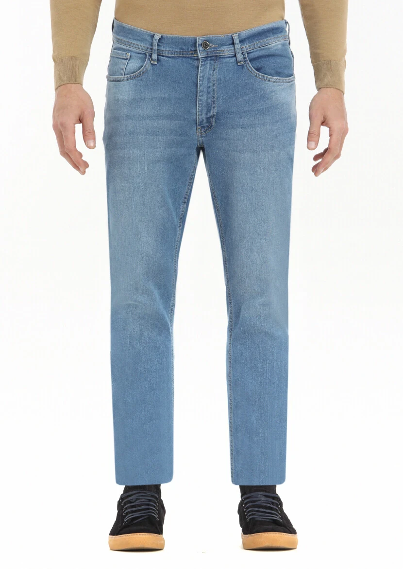 Indigo Slim Fit Denim Cotton Blended Trousers - 2