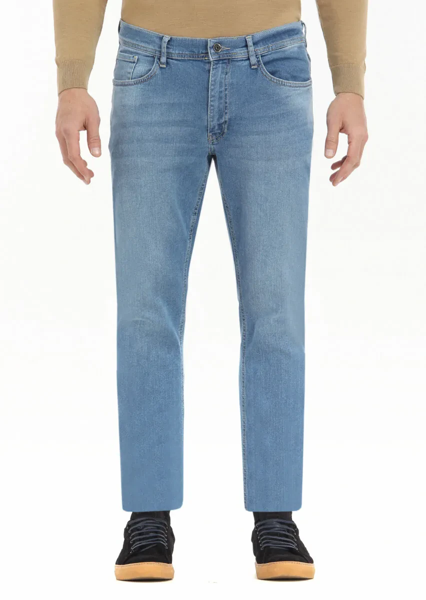 Indigo Slim Fit Denim Cotton Blended Trousers - 2