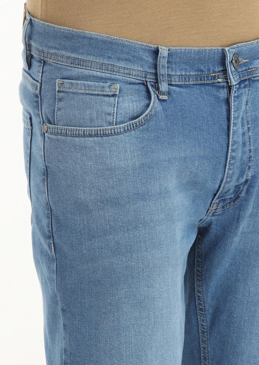 Indigo Slim Fit Denim Cotton Blended Trousers - 3