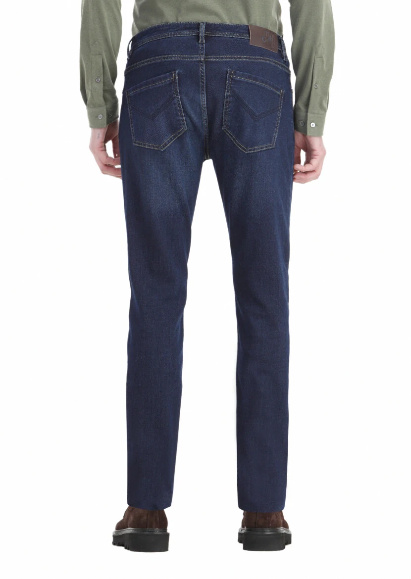 Indigo Slim Fit Denim Cotton Blended Trousers - 5