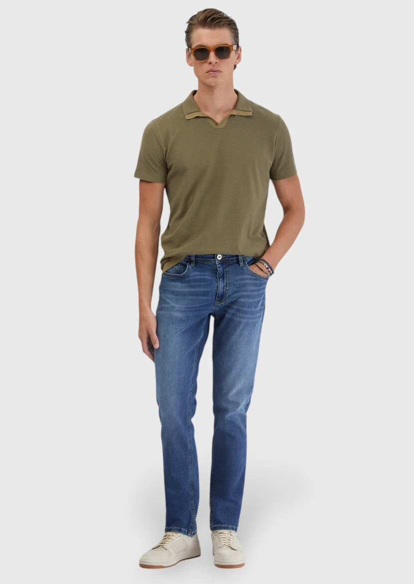 Indigo Slim Fit Denim Cotton Blended Trousers - RAMSEY