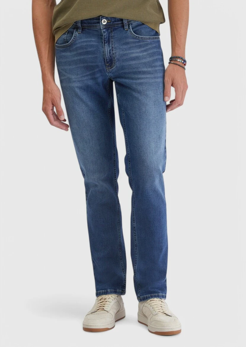 Indigo Slim Fit Denim Cotton Blended Trousers - RAMSEY