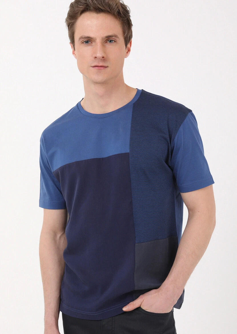 Indigo Striped Crew Neck 100% Cotton T-Shirt - 2