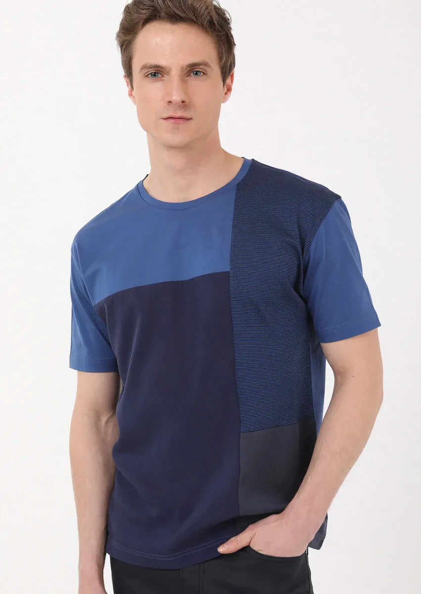 Indigo Striped Crew Neck 100% Cotton T-Shirt - 2