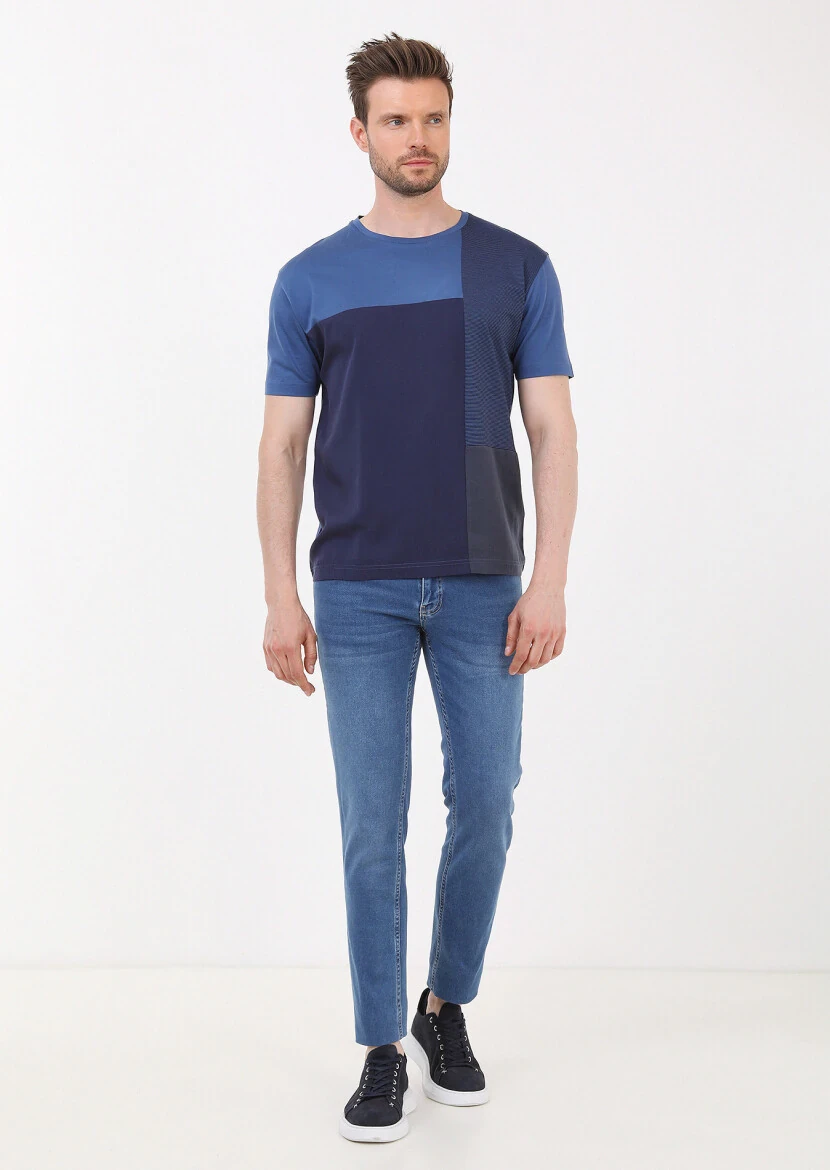 Indigo Striped Crew Neck 100% Cotton T-Shirt - 3