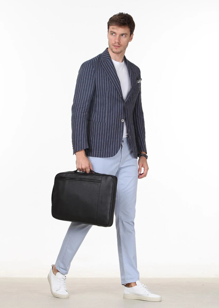 Indigo Striped Shirt Shoulder Slim Fit 100% Linen Jacket - 1