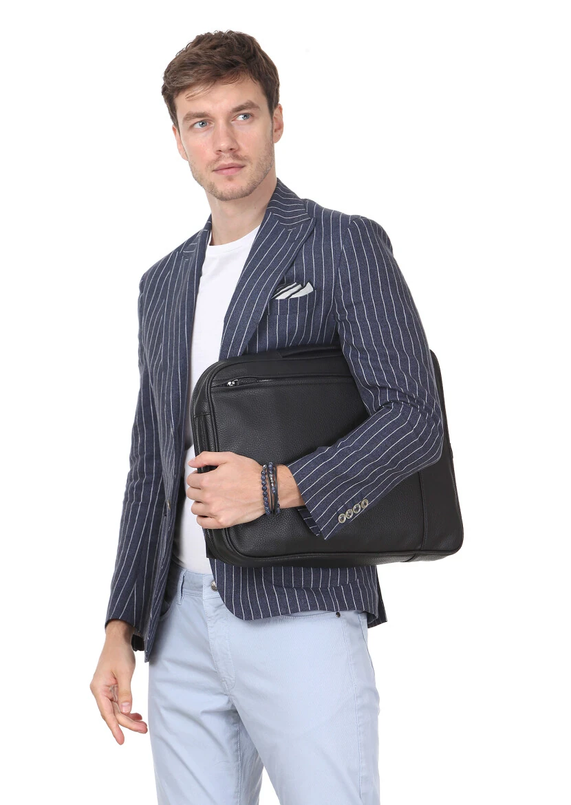 Indigo Striped Shirt Shoulder Slim Fit 100% Linen Jacket - 3