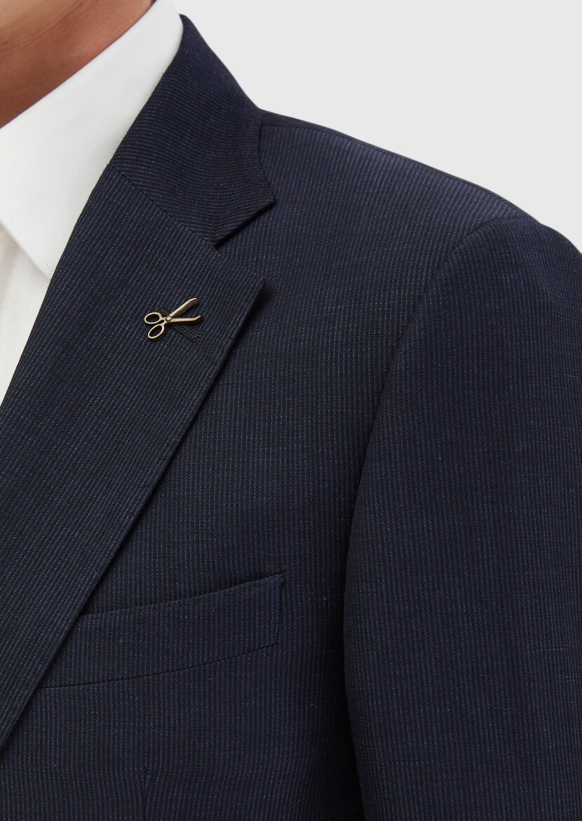 Indigo Striped Zeroweight Slim Fit Wool Blended Suit - 5