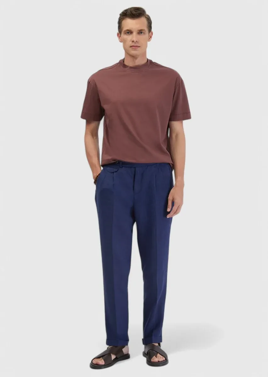 Indigo Weaving Carrot Fit Casual 100% Linen Trousers - 1