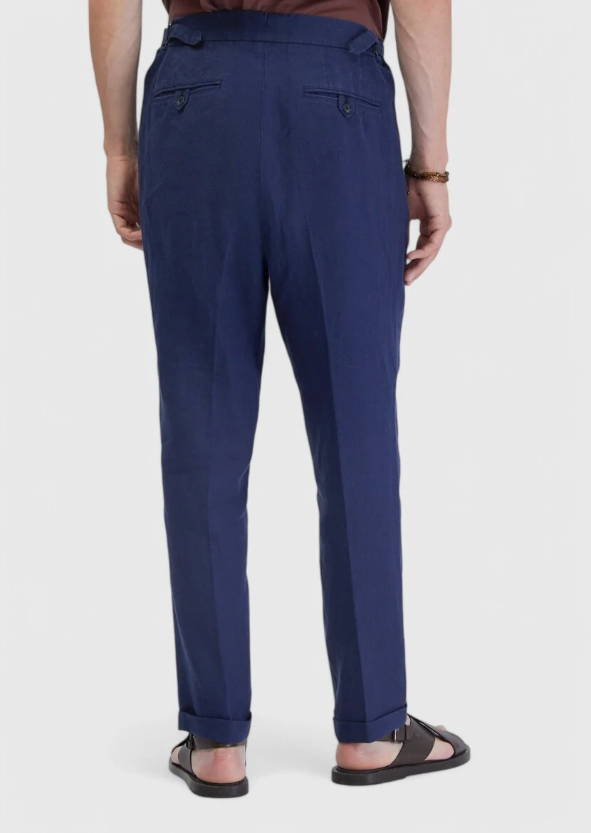 Indigo Weaving Carrot Fit Casual 100% Linen Trousers - 5
