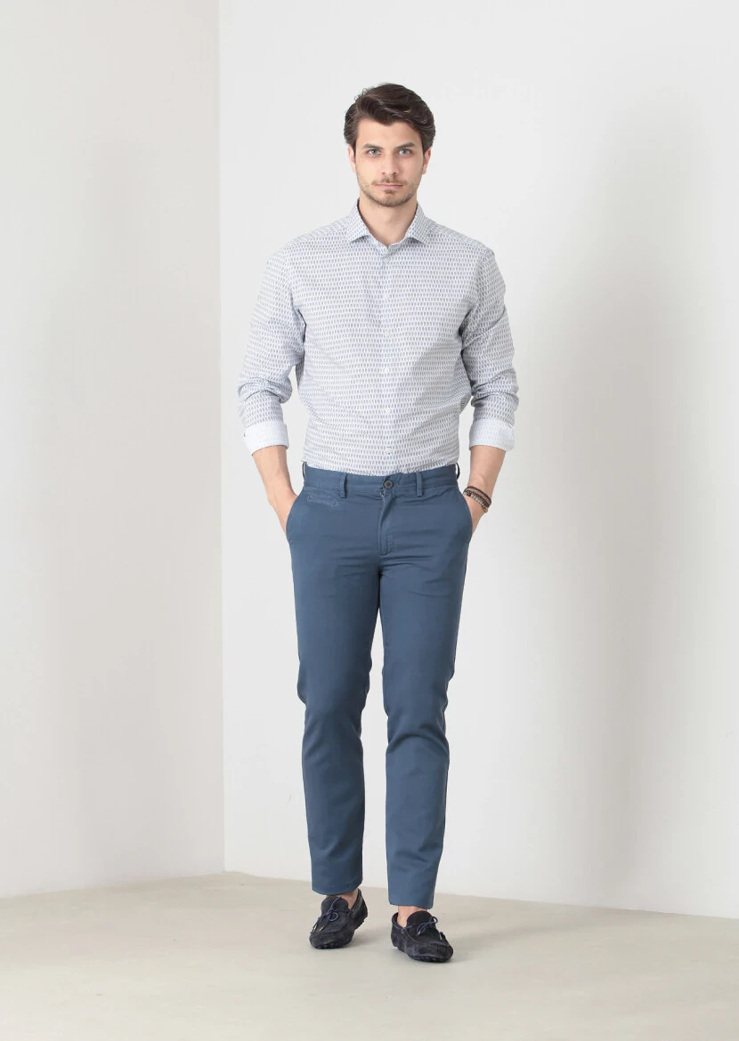 Indigo Weaving Regular Fit Casual Cotton Blended Trousers - 1