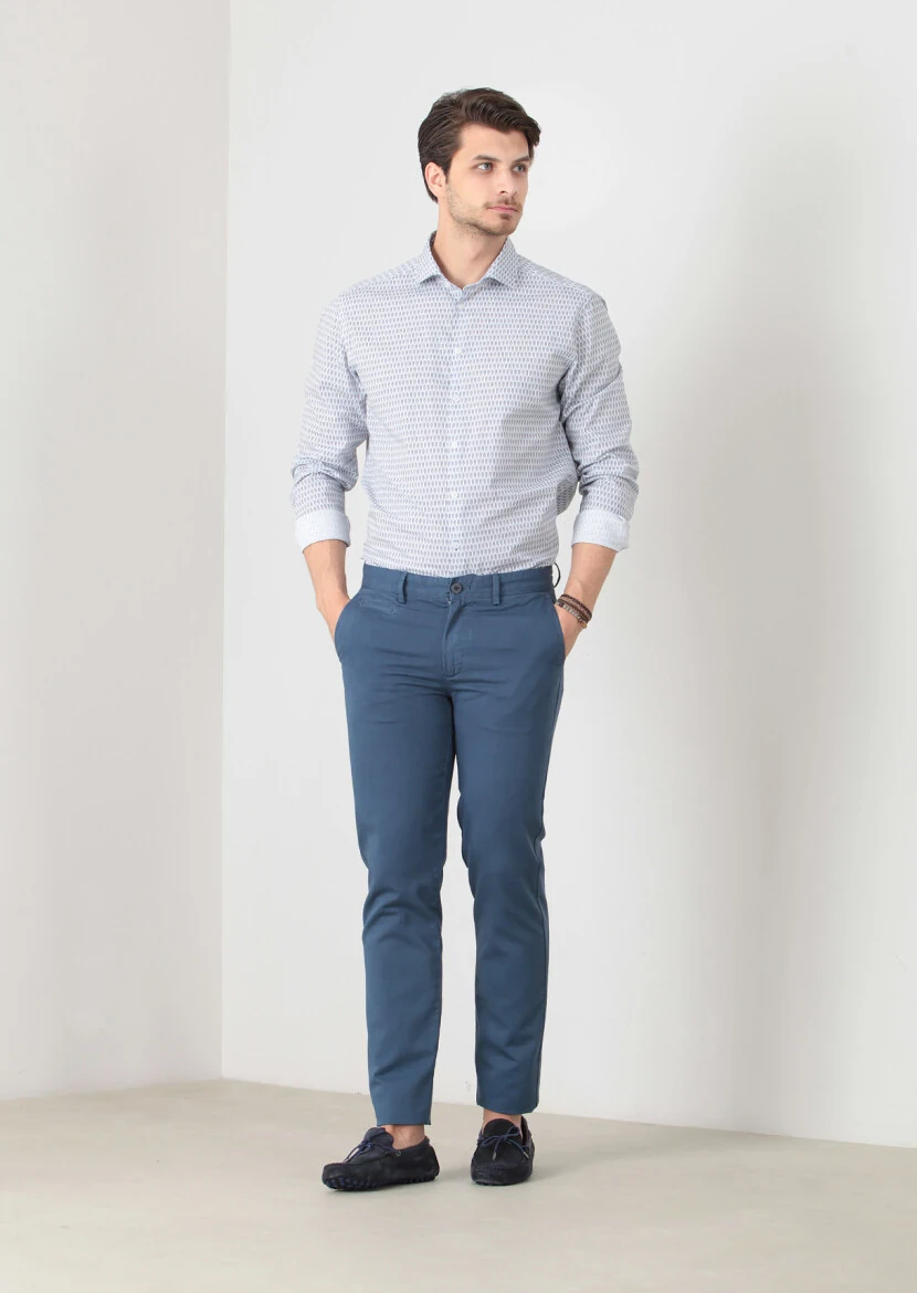 Indigo Weaving Regular Fit Casual Cotton Blended Trousers 