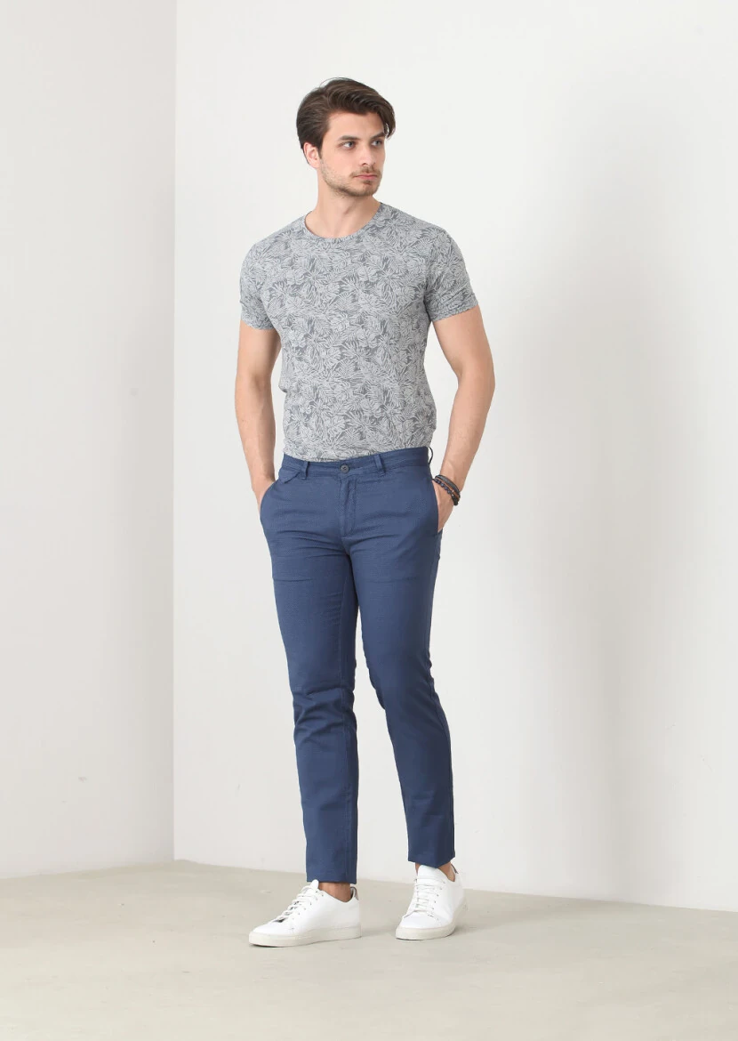 Indigo Weaving Regular Fit Casual Cotton Blended Trousers - 1