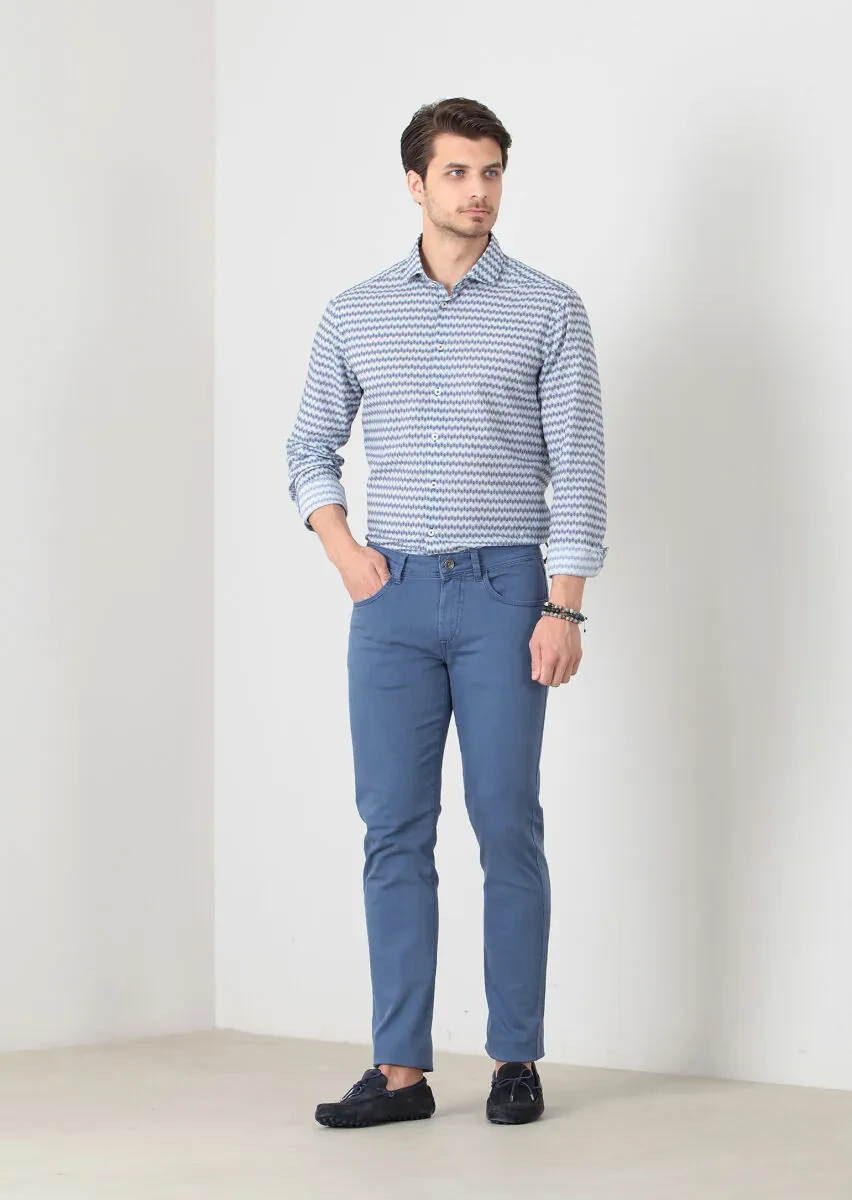 Indigo Weaving Slim Fit Casual Cotton Blended Trousers - 3