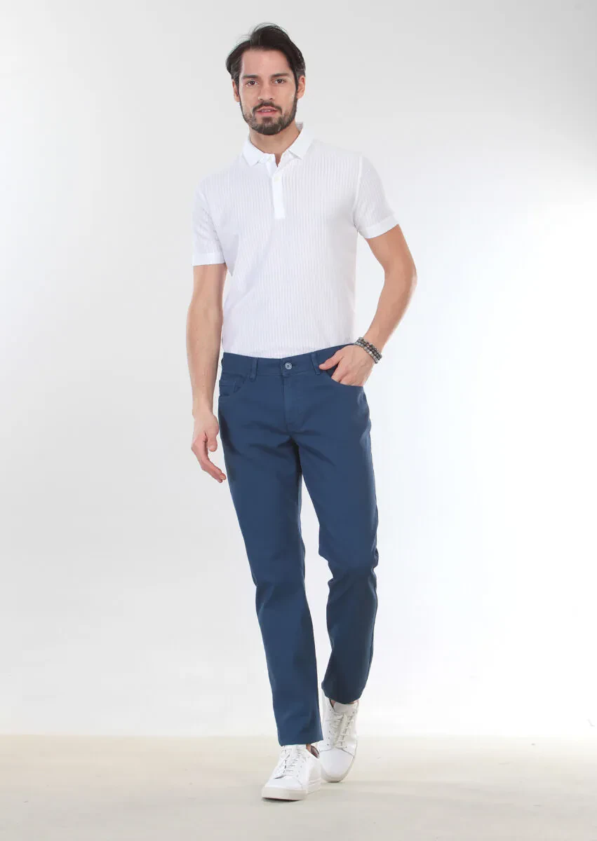 Indigo Weaving Slim Fit Casual Cotton Blended Trousers - 3