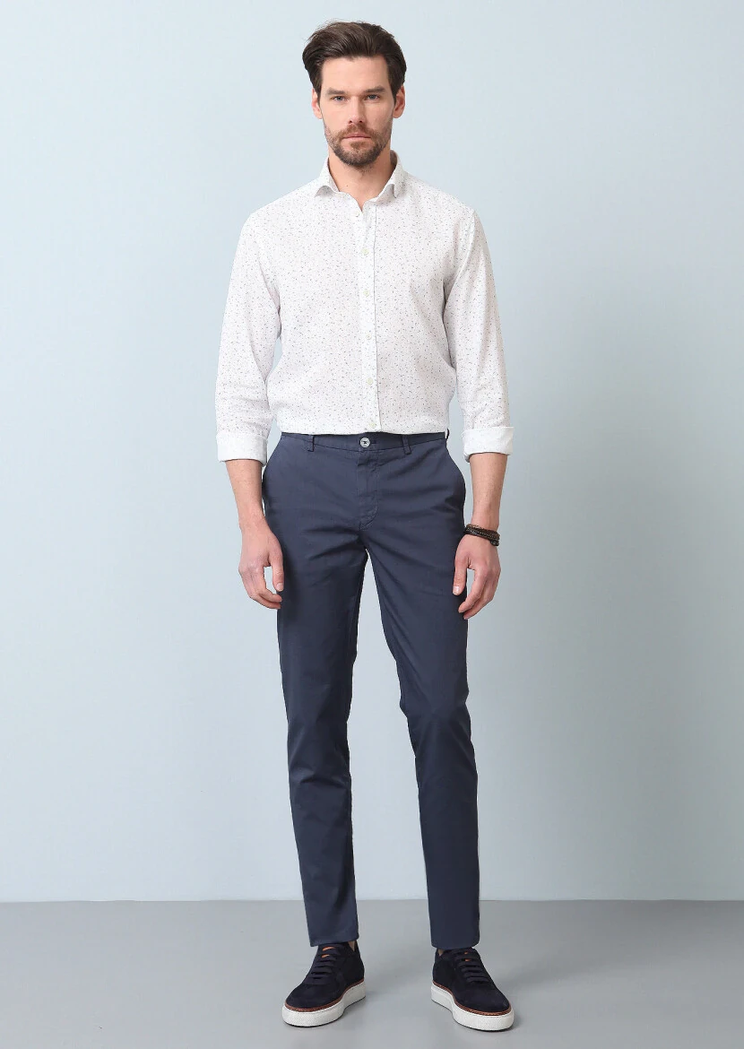 Indigo Weaving Slim Fit Casual Cotton Blended Trousers 