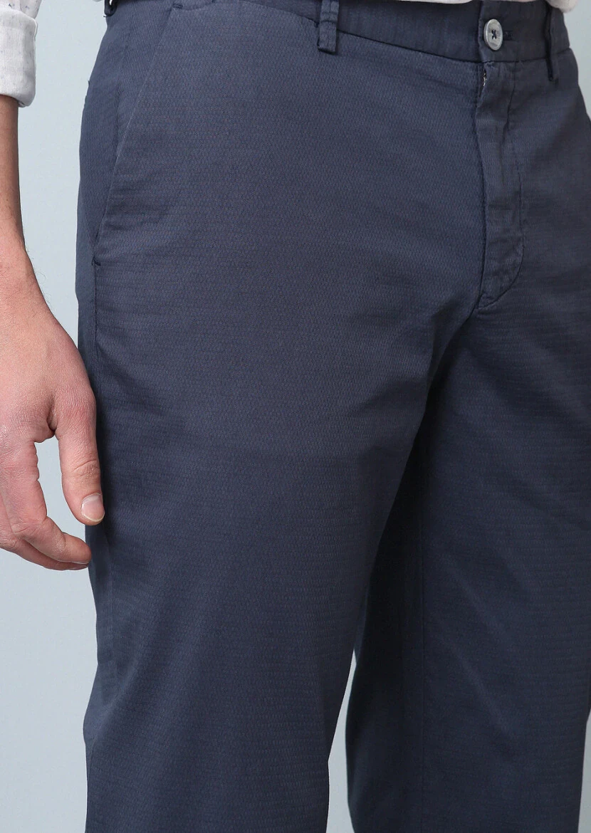 Indigo Weaving Slim Fit Casual Cotton Blended Trousers - 3