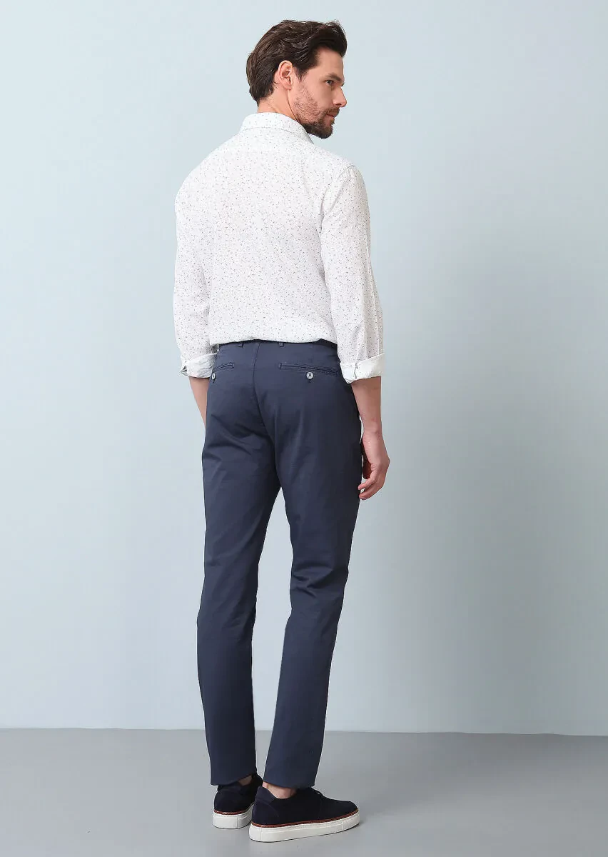 Indigo Weaving Slim Fit Casual Cotton Blended Trousers - 4