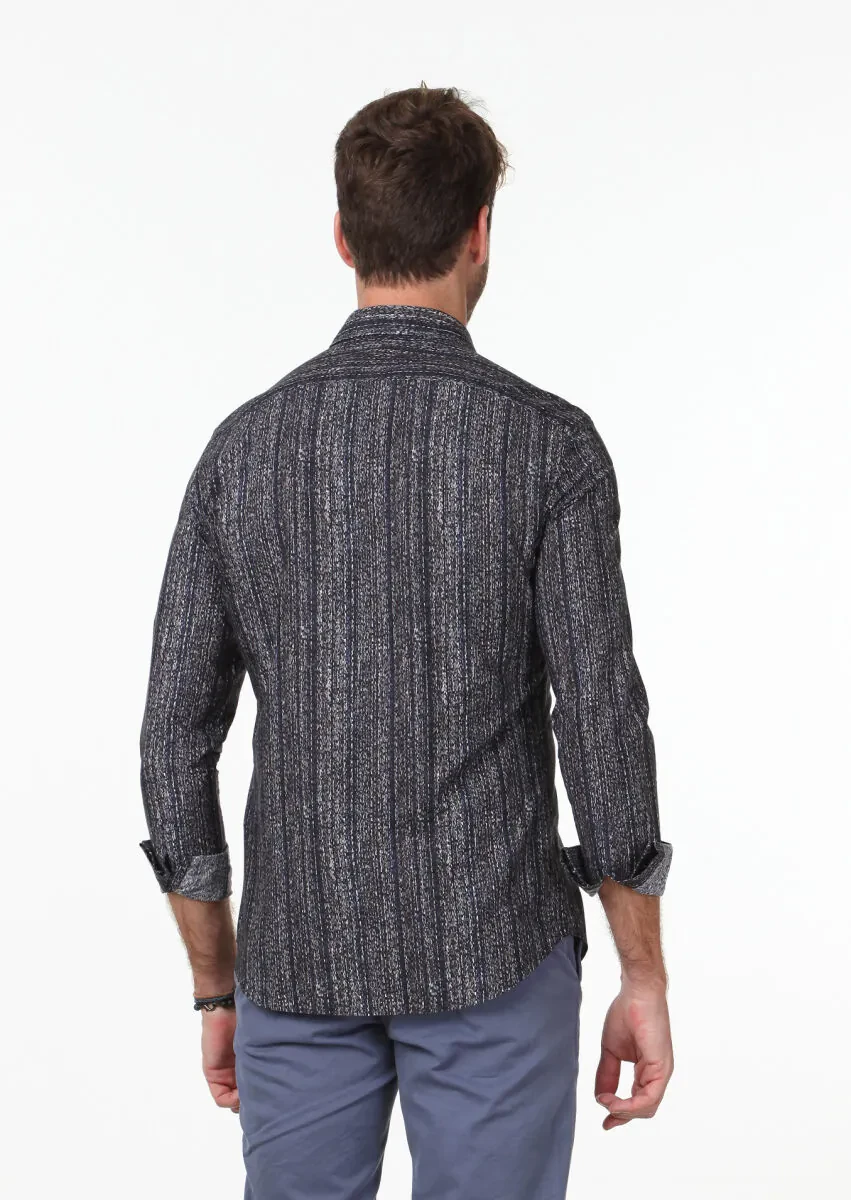 Kahverengi Baskılı Fitted Fit Dokuma Casual %100 Pamuk Gömlek - 5