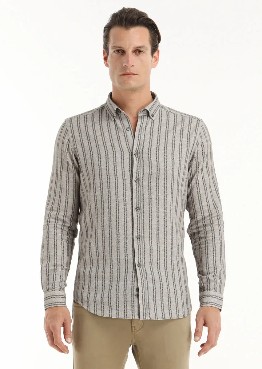 Kahverengi Baskılı Regular Fit Dokuma Casual %100 Pamuk Gömlek - 2