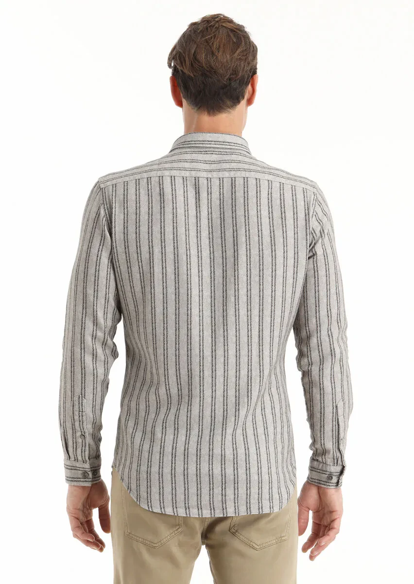 Kahverengi Baskılı Regular Fit Dokuma Casual %100 Pamuk Gömlek - 5