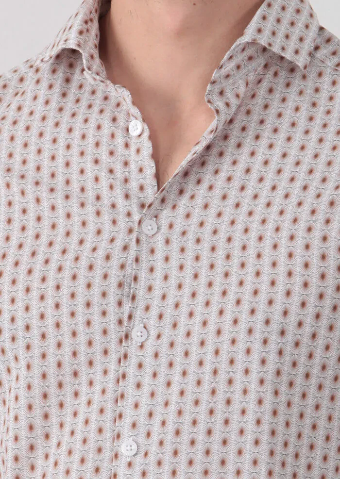 Kahverengi Baskılı Slim Fit Dokuma Casual %100 Pamuk Gömlek - 4