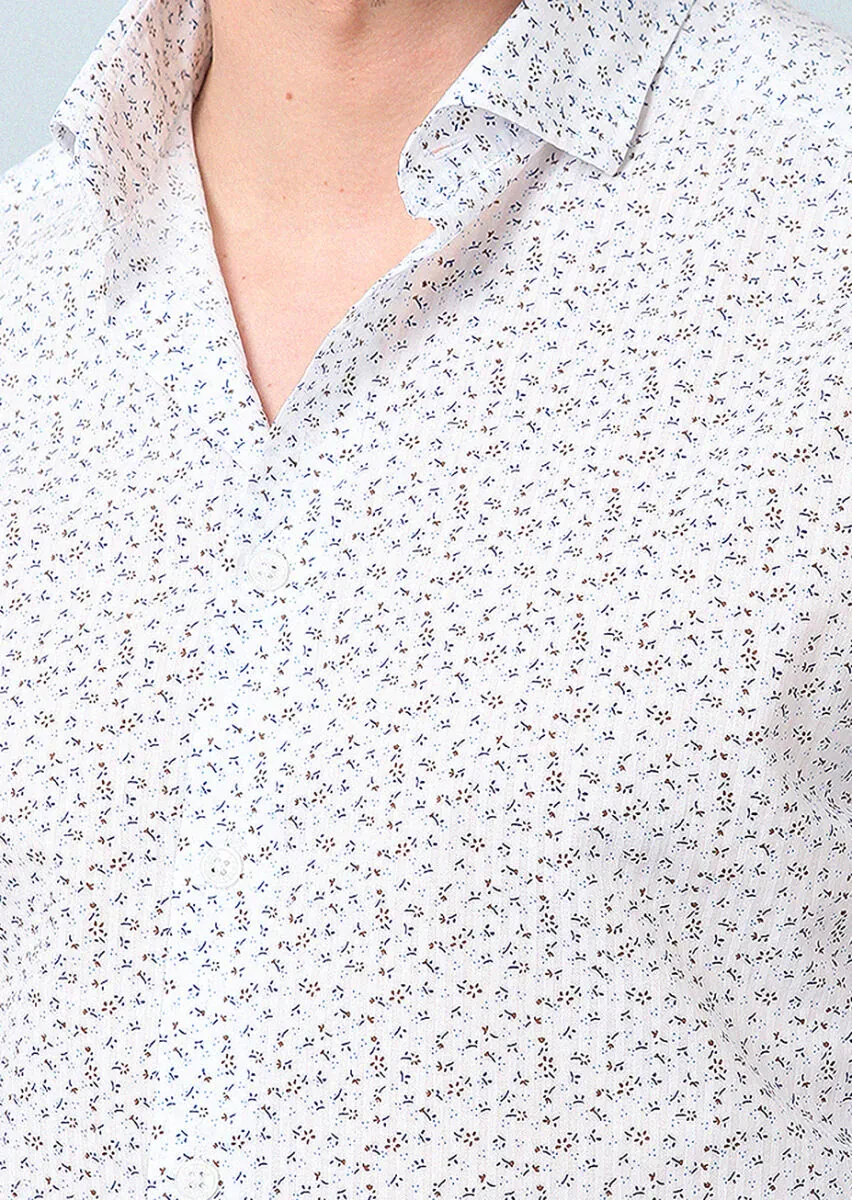 Kahverengi Baskılı Slim Fit Dokuma Casual %100 Pamuk Gömlek - 2