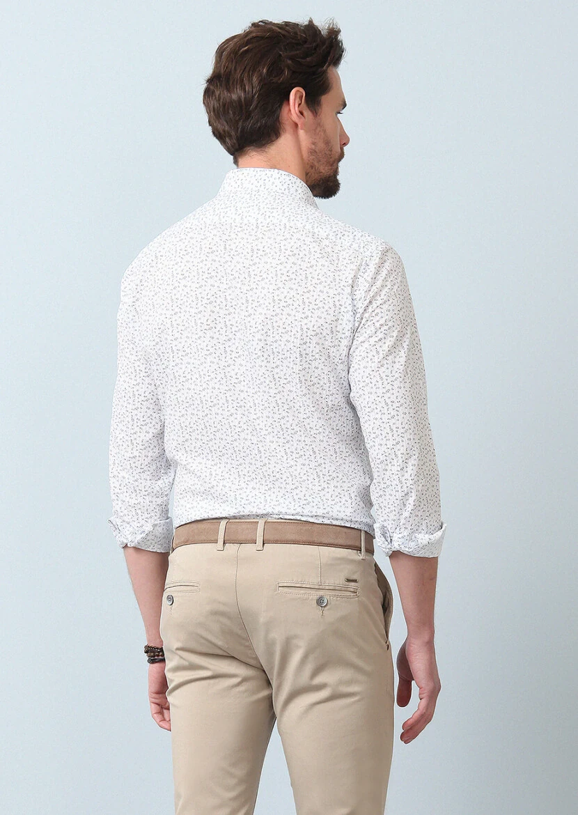Kahverengi Baskılı Slim Fit Dokuma Casual %100 Pamuk Gömlek - 6