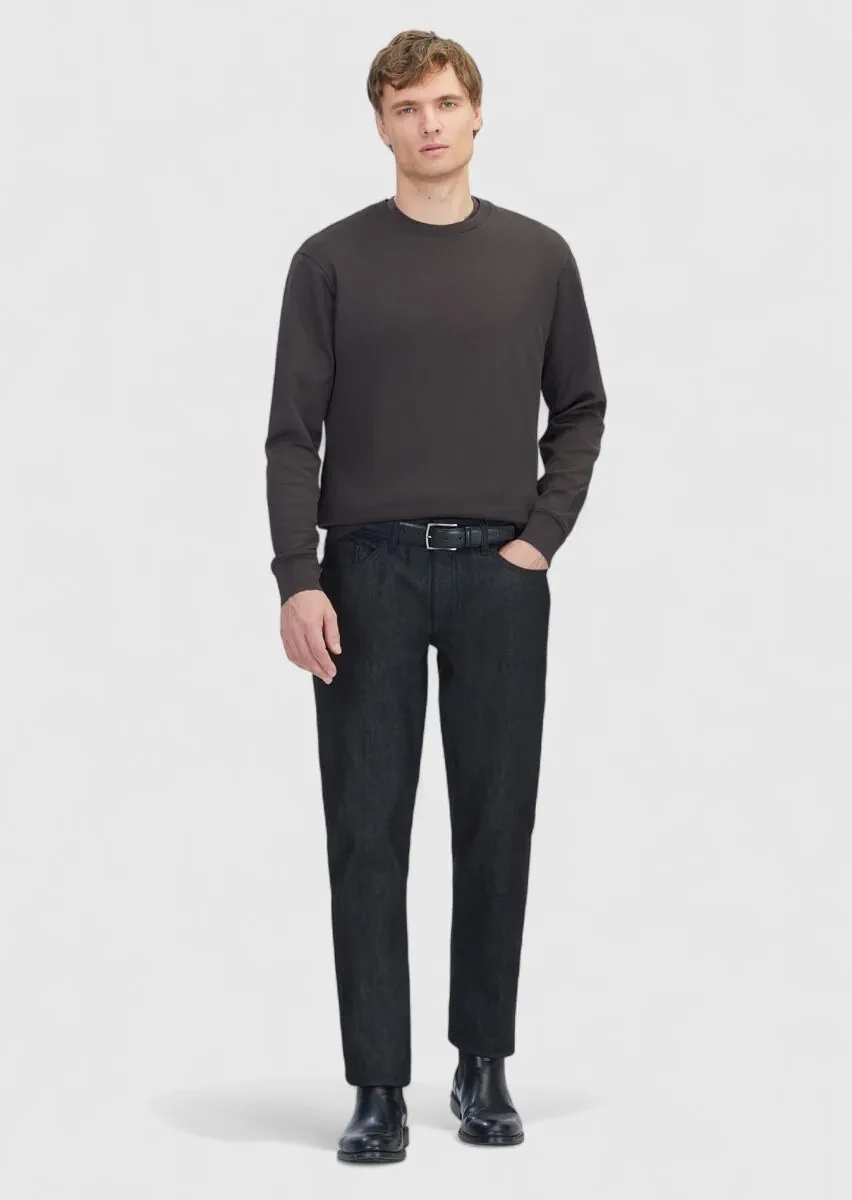 Kahverengi Bisiklet Yaka Düz Sweatshırt - 2