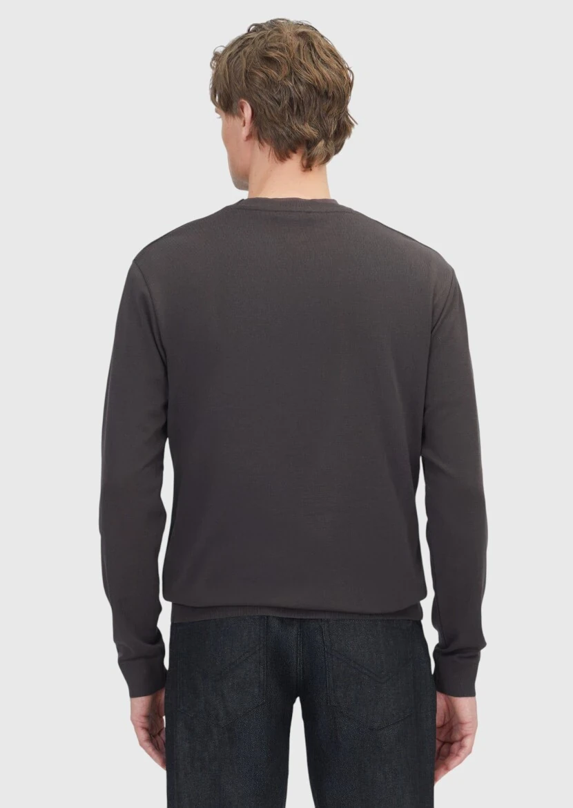 Kahverengi Bisiklet Yaka Düz Sweatshırt - 5