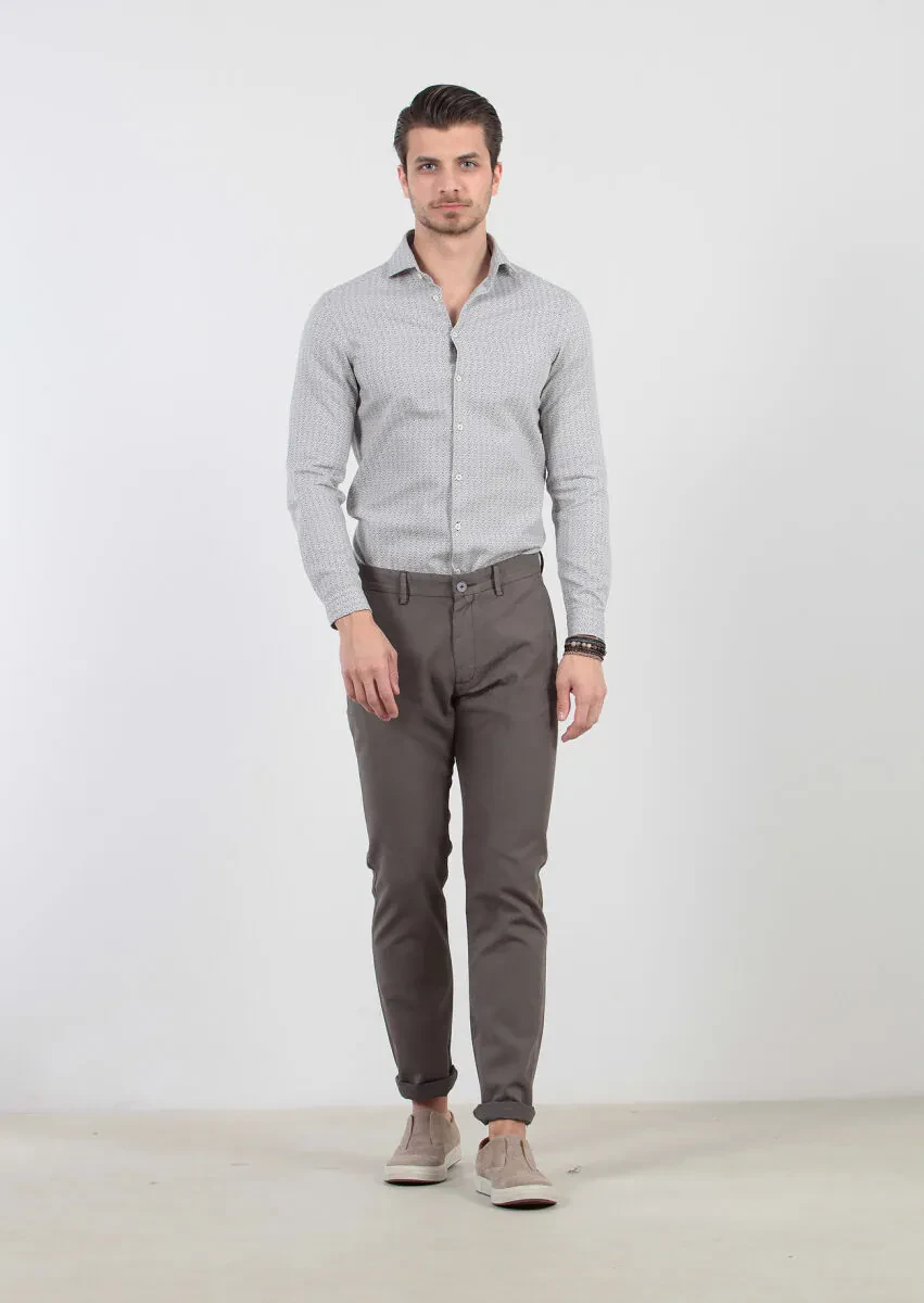 Kahverengi Çizgili Dokuma Regular Fit Casual %100 Pamuk Pantolon - 1