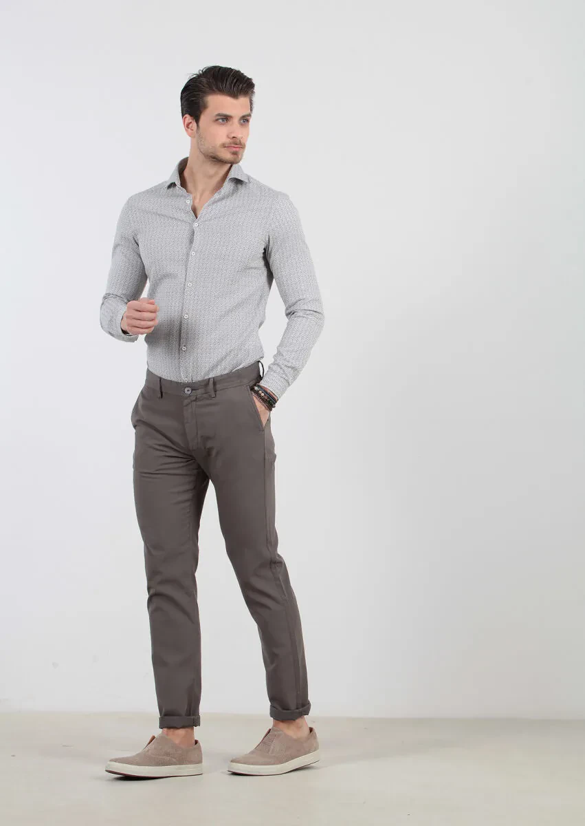 Kahverengi Çizgili Dokuma Regular Fit Casual %100 Pamuk Pantolon - 2