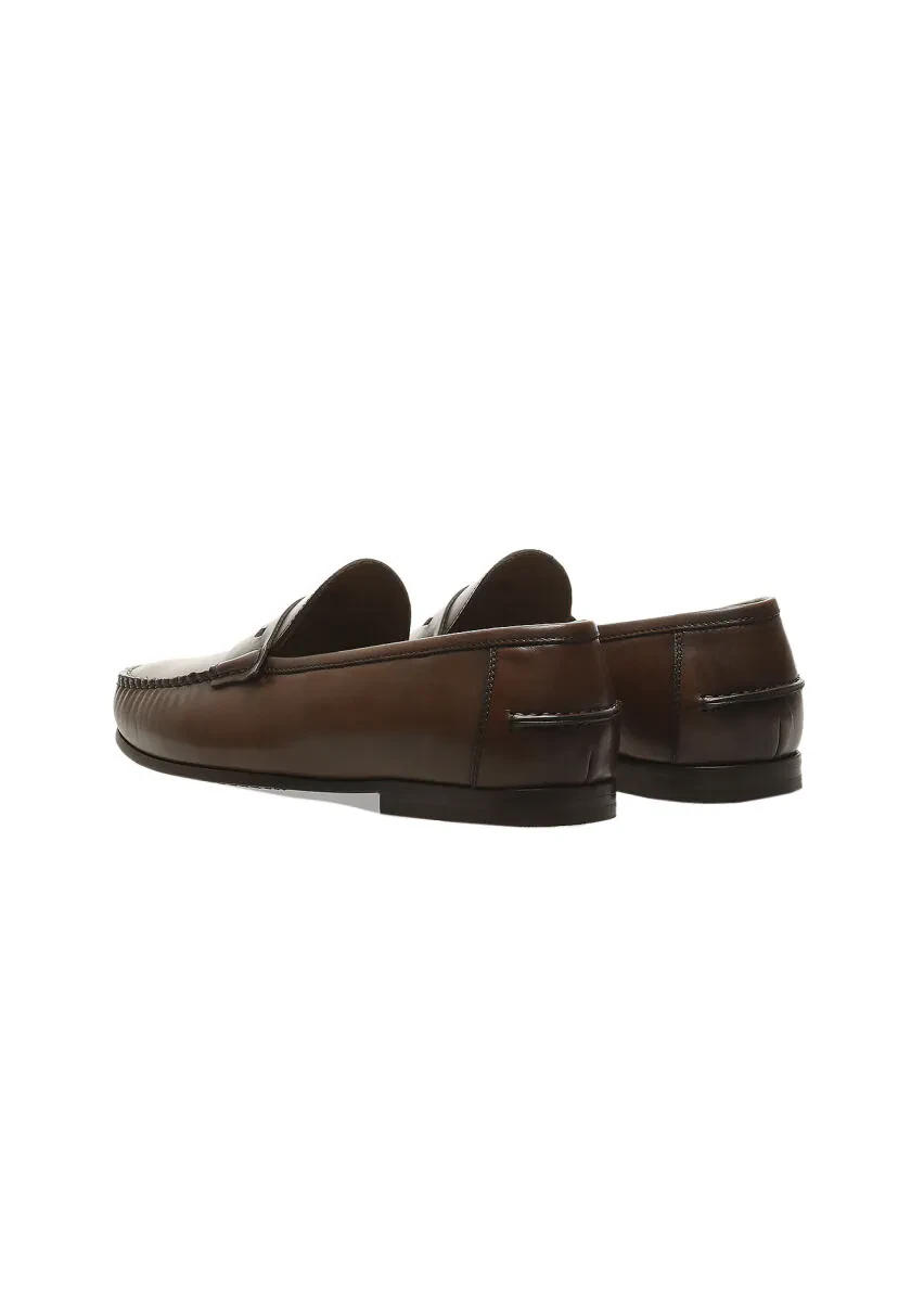 Kahverengi Deri Casual Loafer - 4