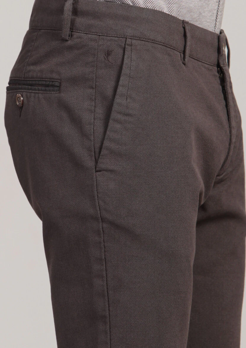 Kahverengi Desenli Dokuma Regular Fit Casual Pamuk Karışımlı Pantolon - 4