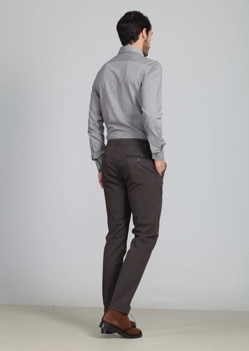 Kahverengi Desenli Dokuma Regular Fit Casual Pamuk Karışımlı Pantolon - 5