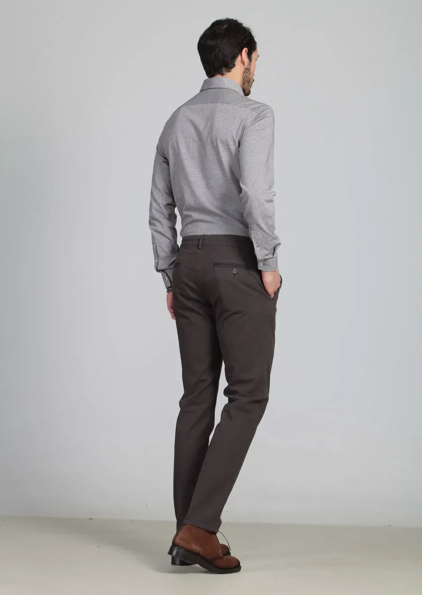 Kahverengi Desenli Dokuma Regular Fit Casual Pamuk Karışımlı Pantolon - 5