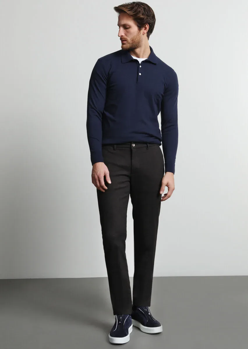 Kahverengi Desenli Dokuma Regular Fit Casual Pamuk Karışımlı Pantolon - 1