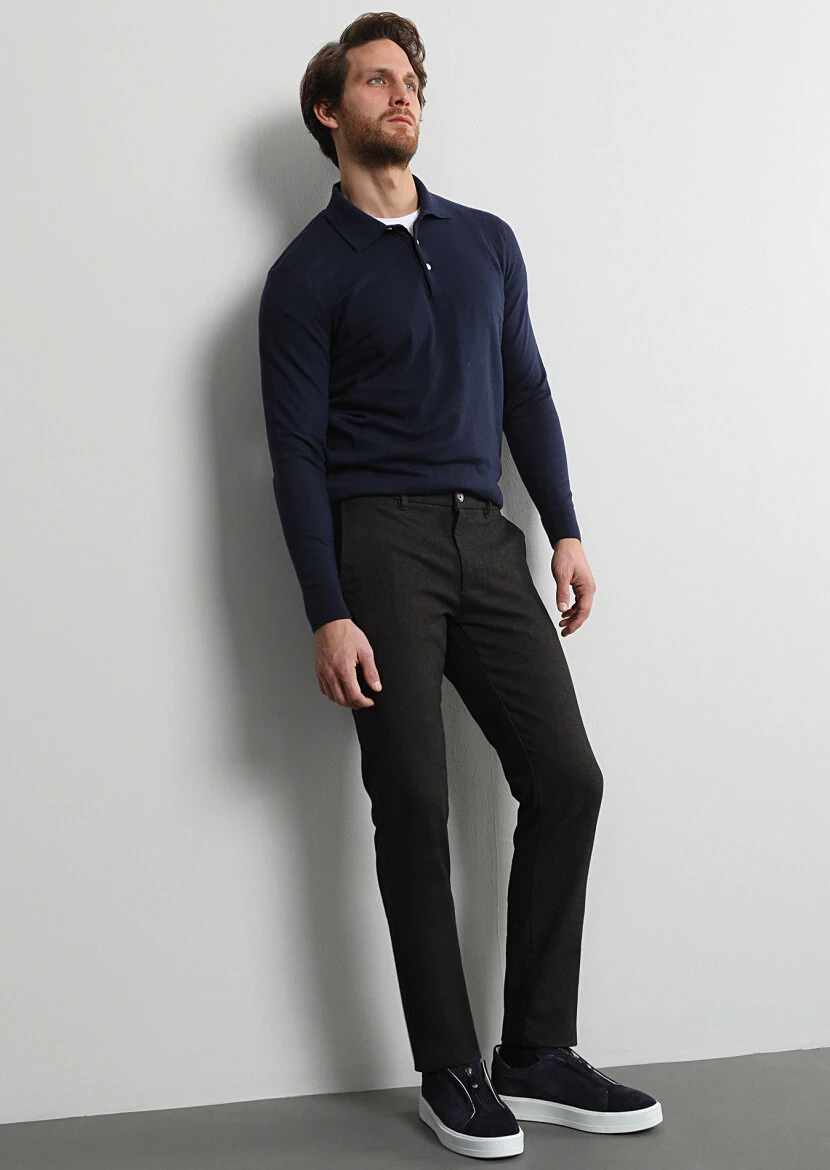 Kahverengi Desenli Dokuma Regular Fit Casual Pamuk Karışımlı Pantolon - 2