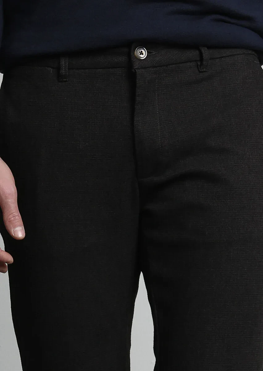 Kahverengi Desenli Dokuma Regular Fit Casual Pamuk Karışımlı Pantolon - 3