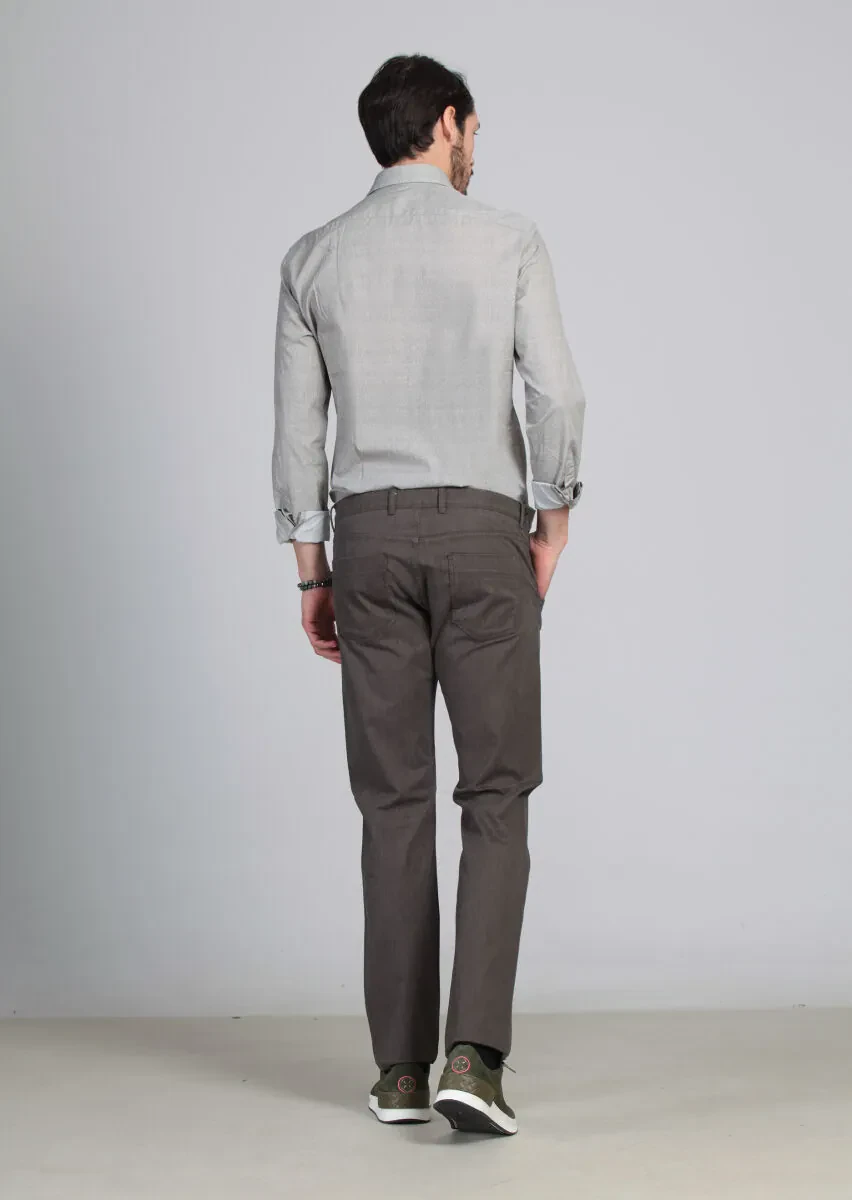 Kahverengi Desenli Dokuma Slim Fit Casual Pamuk Karışımlı Pantolon - 4