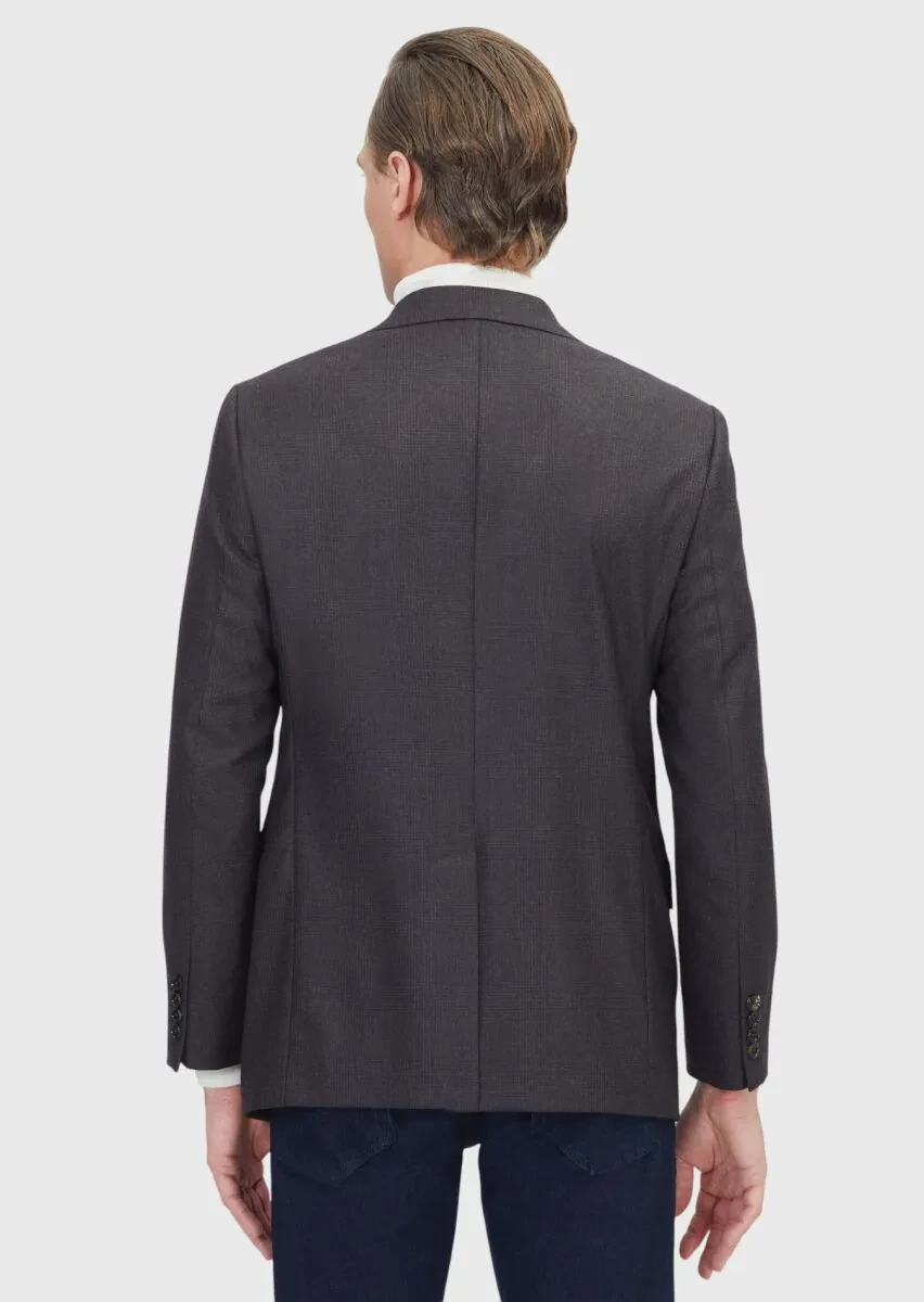 Kahverengi Desenli Regular Fit %100 Yün Ceket - 8