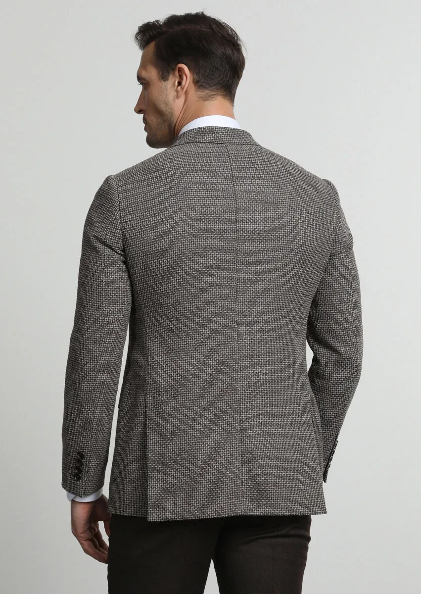 Kahverengi Desenli Regular Fit İpek Karışımlı Ceket - 4